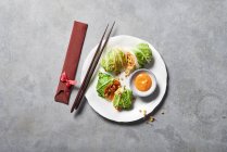 Chinese cabbage roulade with lentil sprouts and smoked salmon — Foto stock