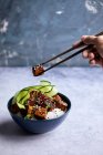 Gebratener Tofu mit Reis verrühren — Stockfoto