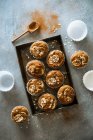 Breakfast banana and prune muffins with cinnamon and oats — Stock Photo