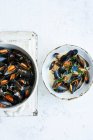 Close-up shot of Moules in white wine — Stock Photo