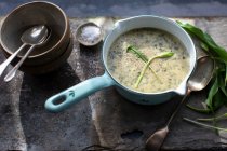 Potato soup with wild garlic — Stock Photo