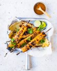 Barbecued tofu skewers close-up view — Stock Photo