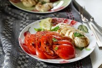 Caprese: pomodori con mozzarella e basilico — Foto stock