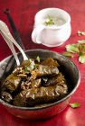 Dolmades with rice filling and yoghurt sauce (Turkey) — Stock Photo