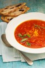 Fresh tomato soup, top view — Stock Photo
