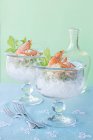 Prawn cocktail in glasses on crushed ice — Stock Photo