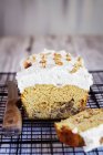 Keto Carrot Cake with almond flour and walnuts and frosted with a sugar free cream cheese frosting — Stock Photo