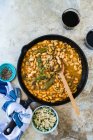 Homemade chicken soup with vegetables and spices. selective focus. — Stock Photo