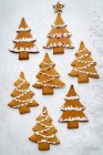 Gingerbread cookies in fir trees shapes — Fotografia de Stock