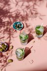 Mojito-Coctails im Sonnenschein mit Kapern und Oliven — Stockfoto