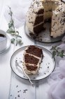 Chocolate Bundt cake with soya vegan eggnog cream — Stock Photo