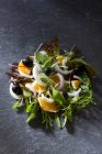 Салат из веганского сицилийского укропа с апельсином, красным луком и оливками — стоковое фото