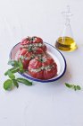 Beefsteak tomatoes filled with rice — Stock Photo