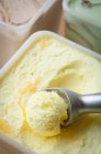 Glace vanille sur une cuillère à crème glacée — Photo de stock