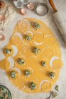 Making spinach, ricotta and salmon ravioli, view from above — Stock Photo