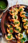 Grilled shrimp kebabs with chimichurri — Stock Photo