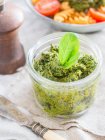 Mixed herb green vegan peto with dry tomatoes — Stock Photo