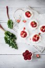 Mini pavlovas with rhubarb and strawberries — Stock Photo
