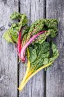 Fresh chard bunch on rustic wooden surface — Stock Photo