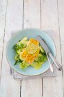 Lachsfilet mit Honig-Senf-Überzug und Avocado-Gurkensalat — Stockfoto