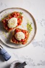 Greek ntacos with eggs and tomatoes — Stock Photo