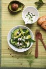 Салат з авокадо та огірками з соєвим йогуртом та перев'язкою з м'ятного кропу — стокове фото