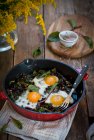 Beet leaves with eggs — Stock Photo