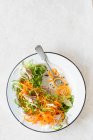 Ensalada con zanahorias, pepino, cebolla y pescado - foto de stock