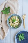 Pasta with white asparagus and ground-elder — Stock Photo