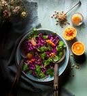 Rotkohl-Brunnenkresse und Blutorange-Salat mit Blutorange-Dressing — Stockfoto
