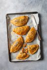 Sweet potato, chickpea, chorizo, smoked paprika and cauliflower pasty — Stock Photo
