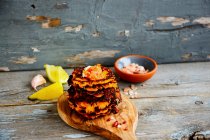 Pumpkin pancakes with smoked salmon — Stock Photo