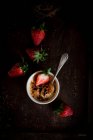 Creme Brulee dessert with fresh strawberries — Stock Photo