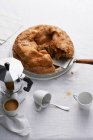 Apple pie with metal spatula and espresso coffee — Stock Photo