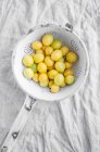 Prunes sauvages jaunes en passoire métal vintage — Photo de stock