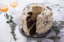 Gâteau Bundt au chocolat avec crème de lait de poule végétalienne au soja — Photo de stock