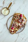 Flatbread with Labneh, Figs, Radish and Red Onion — Stock Photo