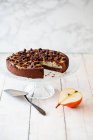 Chocolate crumble cake made with spelt flour and pears — Stock Photo