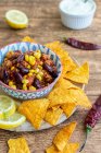 Chilli con carne con nachos — Foto stock