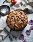 Веганський яблучний пиріг з цукровим порошком та пелюстками квітів — стокове фото