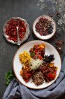 Ratatouille with lentils, buckwheat and pearl — Stock Photo