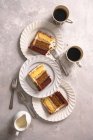 Layered chocolate, coffee and vanilla sponge — Foto stock