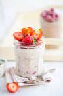 Close-up shot of delicious Overnight oats with strawberries — Stock Photo