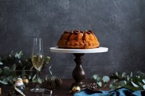 Festive bundt cake with dates and salted caramel — Stock Photo