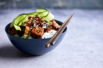 Revuelve el tofu frito con arroz - foto de stock
