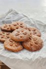 Homemade round shape ground almond cookies decorated with whole almonds — Stock Photo