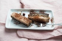 Torta de chocolate vegano con semillas de girasol, caramelo de avellana y crema de chocolate - foto de stock