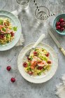 Couscous salad with fresh sweet cherries and fried duck breast — Foto stock