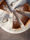 Chocolate tart with grated coconut, sliced — Stock Photo