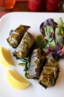 Grape leaves stuffed with rice, pine nuts, onions, black currants and herbs - foto de stock